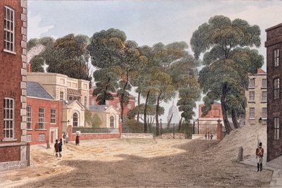 Uitzicht op Whitehall Yard, illustratie uit 